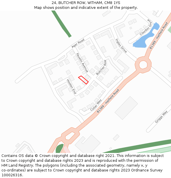 24, BUTCHER ROW, WITHAM, CM8 1YS: Location map and indicative extent of plot