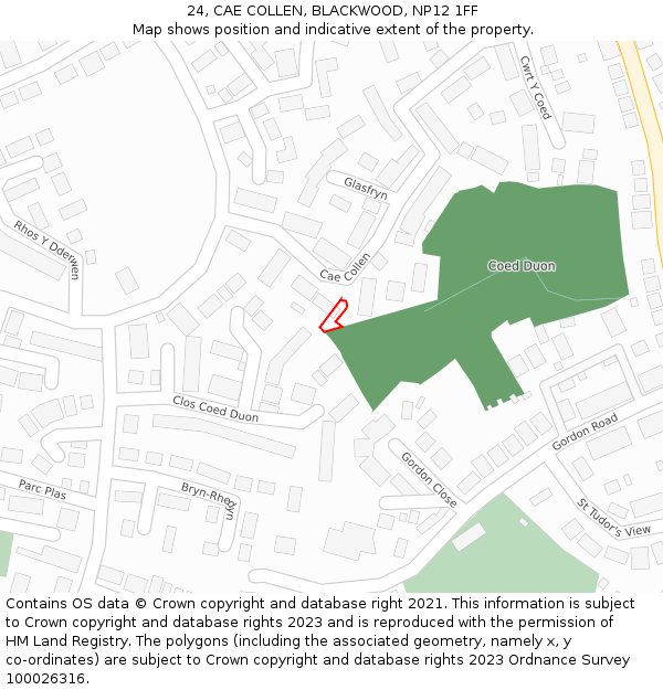 24, CAE COLLEN, BLACKWOOD, NP12 1FF: Location map and indicative extent of plot