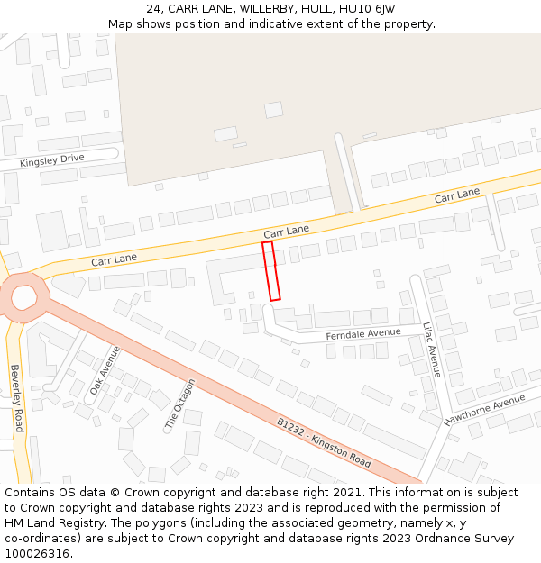 24, CARR LANE, WILLERBY, HULL, HU10 6JW: Location map and indicative extent of plot