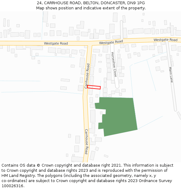 24, CARRHOUSE ROAD, BELTON, DONCASTER, DN9 1PG: Location map and indicative extent of plot