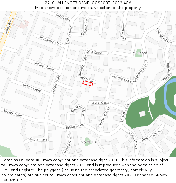 24, CHALLENGER DRIVE, GOSPORT, PO12 4GA: Location map and indicative extent of plot