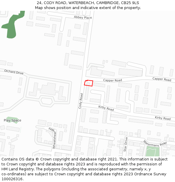 24, CODY ROAD, WATERBEACH, CAMBRIDGE, CB25 9LS: Location map and indicative extent of plot