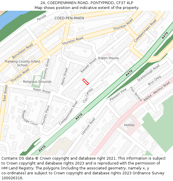 24, COEDPENMAEN ROAD, PONTYPRIDD, CF37 4LP: Location map and indicative extent of plot