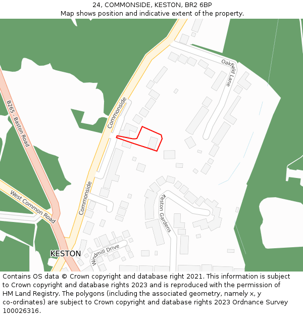 24, COMMONSIDE, KESTON, BR2 6BP: Location map and indicative extent of plot