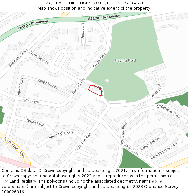 24, CRAGG HILL, HORSFORTH, LEEDS, LS18 4NU: Location map and indicative extent of plot