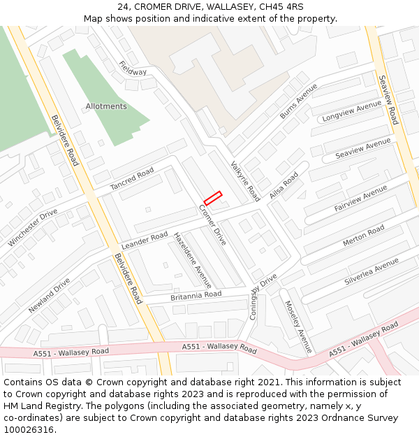 24, CROMER DRIVE, WALLASEY, CH45 4RS: Location map and indicative extent of plot