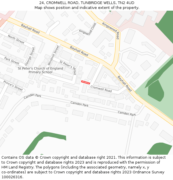 24, CROMWELL ROAD, TUNBRIDGE WELLS, TN2 4UD: Location map and indicative extent of plot