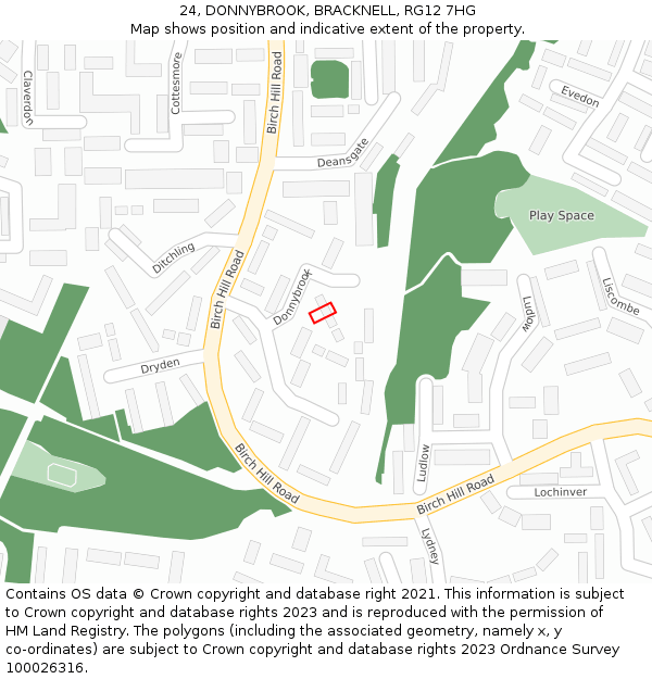 24, DONNYBROOK, BRACKNELL, RG12 7HG: Location map and indicative extent of plot