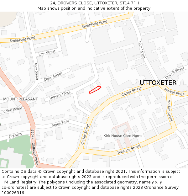24, DROVERS CLOSE, UTTOXETER, ST14 7FH: Location map and indicative extent of plot