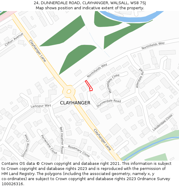 24, DUNNERDALE ROAD, CLAYHANGER, WALSALL, WS8 7SJ: Location map and indicative extent of plot