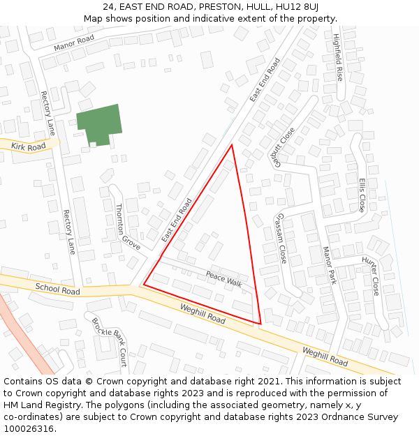 24, EAST END ROAD, PRESTON, HULL, HU12 8UJ: Location map and indicative extent of plot