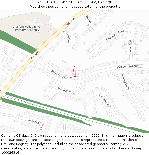 24, ELIZABETH AVENUE, AMERSHAM, HP6 6QB: Location map and indicative extent of plot