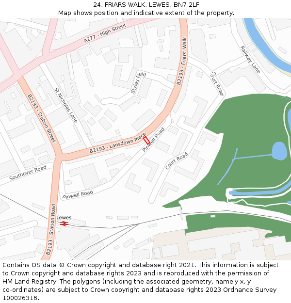 24, FRIARS WALK, LEWES, BN7 2LF: Location map and indicative extent of plot