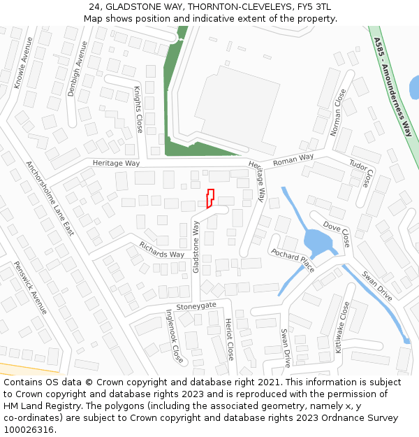 24, GLADSTONE WAY, THORNTON-CLEVELEYS, FY5 3TL: Location map and indicative extent of plot