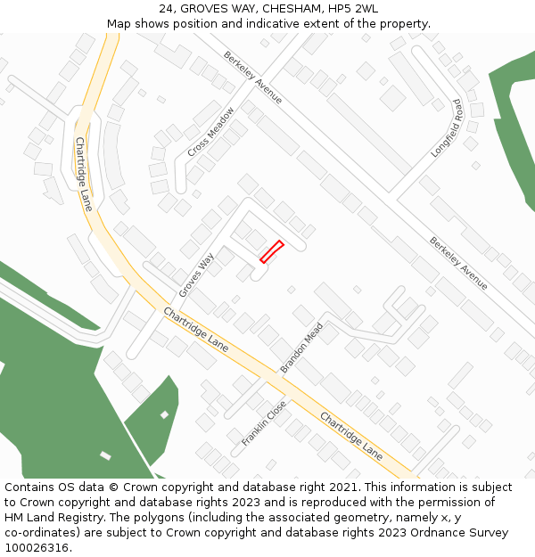 24, GROVES WAY, CHESHAM, HP5 2WL: Location map and indicative extent of plot