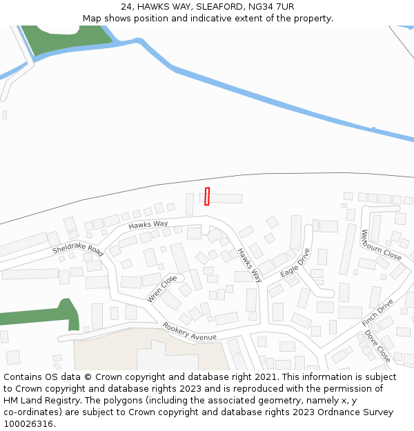 24, HAWKS WAY, SLEAFORD, NG34 7UR: Location map and indicative extent of plot