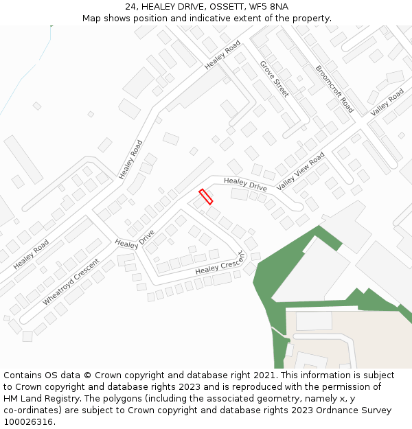 24, HEALEY DRIVE, OSSETT, WF5 8NA: Location map and indicative extent of plot