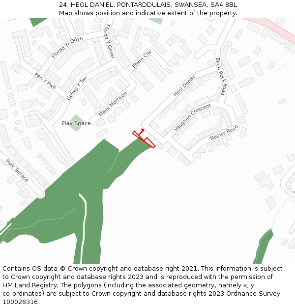 24, HEOL DANIEL, PONTARDDULAIS, SWANSEA, SA4 8BL: Location map and indicative extent of plot