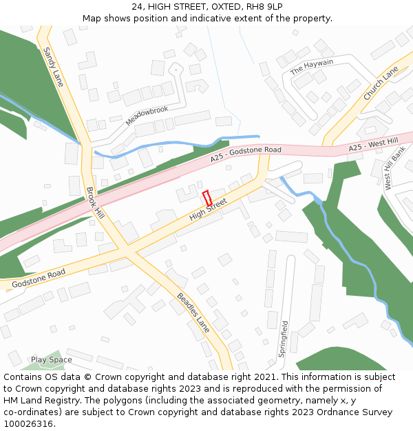 24, HIGH STREET, OXTED, RH8 9LP: Location map and indicative extent of plot