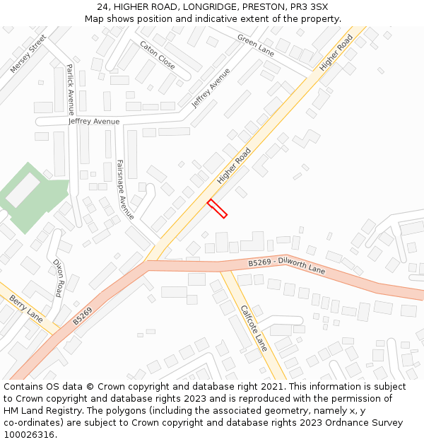 24, HIGHER ROAD, LONGRIDGE, PRESTON, PR3 3SX: Location map and indicative extent of plot