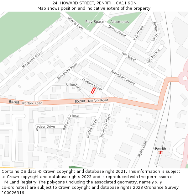 24, HOWARD STREET, PENRITH, CA11 9DN: Location map and indicative extent of plot