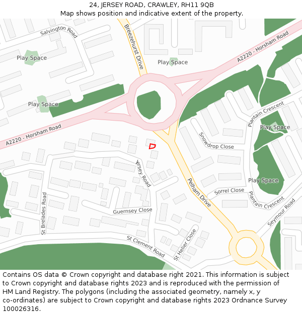 24, JERSEY ROAD, CRAWLEY, RH11 9QB: Location map and indicative extent of plot