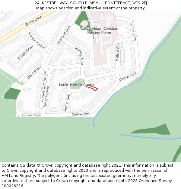 24, KESTREL WAY, SOUTH ELMSALL, PONTEFRACT, WF9 2FJ: Location map and indicative extent of plot