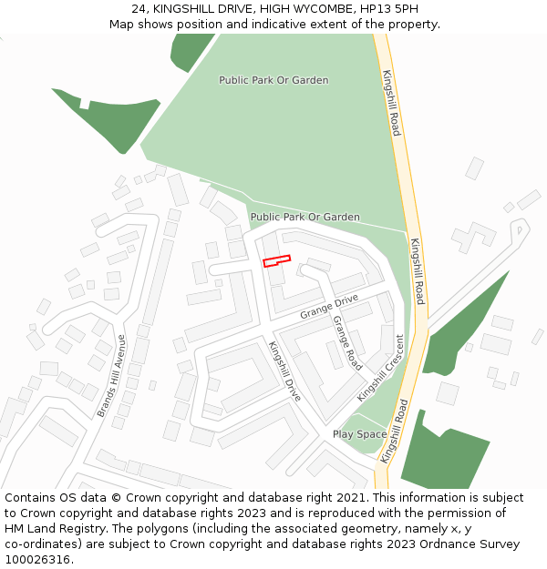 24, KINGSHILL DRIVE, HIGH WYCOMBE, HP13 5PH: Location map and indicative extent of plot