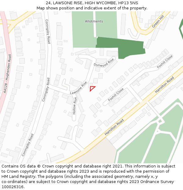 24, LAWSONE RISE, HIGH WYCOMBE, HP13 5NS: Location map and indicative extent of plot