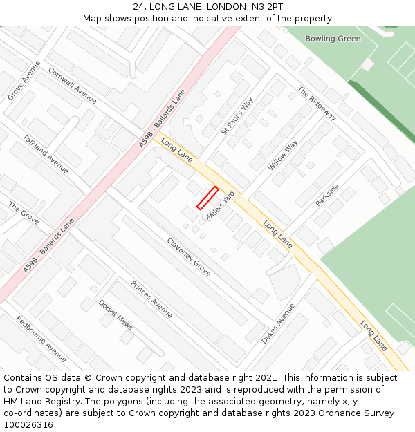 24, LONG LANE, LONDON, N3 2PT: Location map and indicative extent of plot