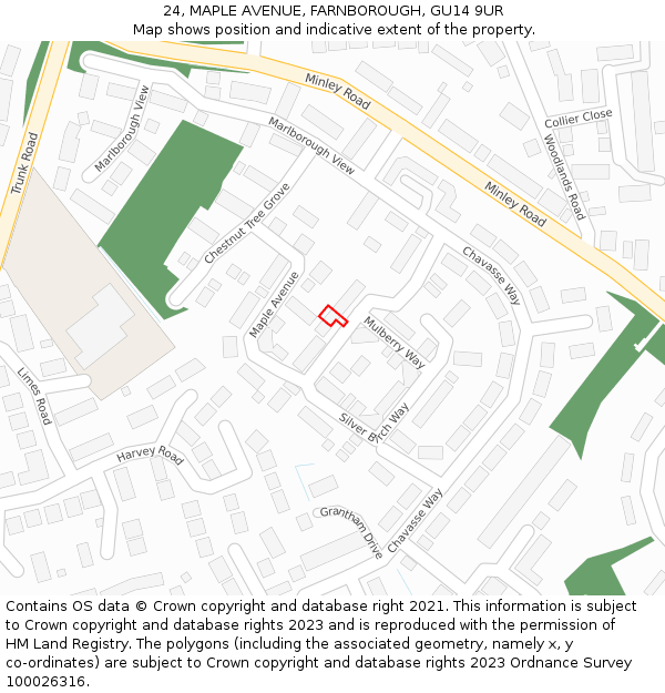 24, MAPLE AVENUE, FARNBOROUGH, GU14 9UR: Location map and indicative extent of plot
