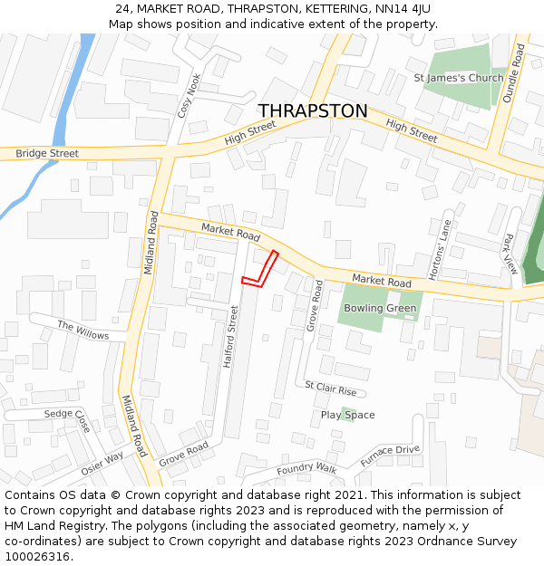 24, MARKET ROAD, THRAPSTON, KETTERING, NN14 4JU: Location map and indicative extent of plot