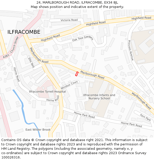 24, MARLBOROUGH ROAD, ILFRACOMBE, EX34 8JL: Location map and indicative extent of plot