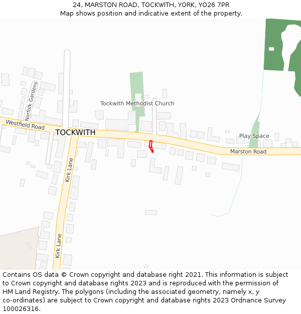 24, MARSTON ROAD, TOCKWITH, YORK, YO26 7PR: Location map and indicative extent of plot