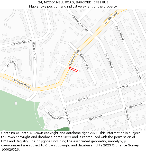 24, MCDONNELL ROAD, BARGOED, CF81 8UE: Location map and indicative extent of plot