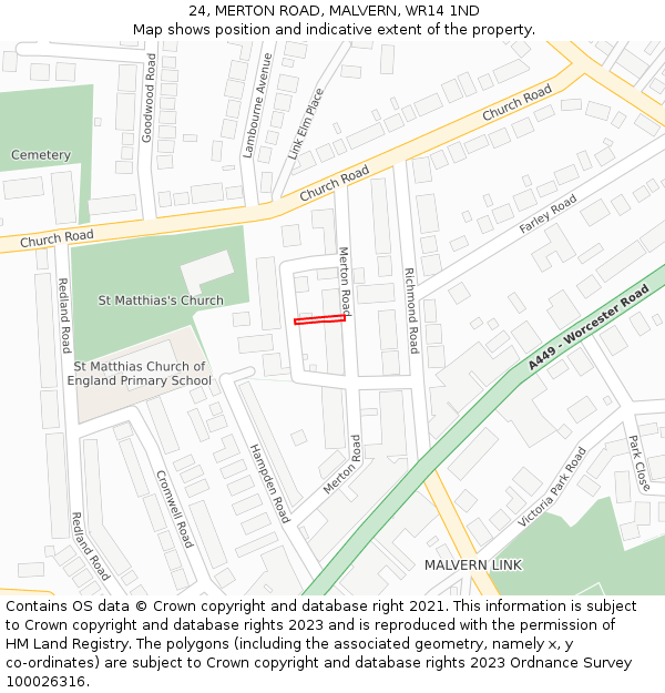24, MERTON ROAD, MALVERN, WR14 1ND: Location map and indicative extent of plot