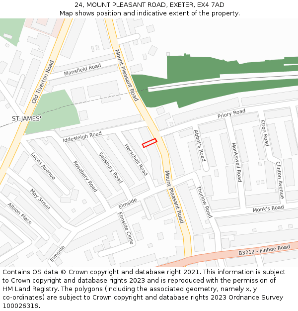 24, MOUNT PLEASANT ROAD, EXETER, EX4 7AD: Location map and indicative extent of plot