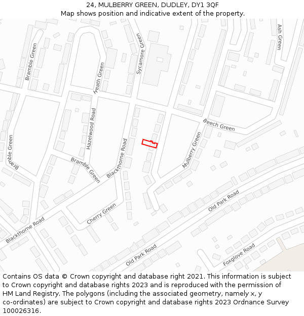 24, MULBERRY GREEN, DUDLEY, DY1 3QF: Location map and indicative extent of plot