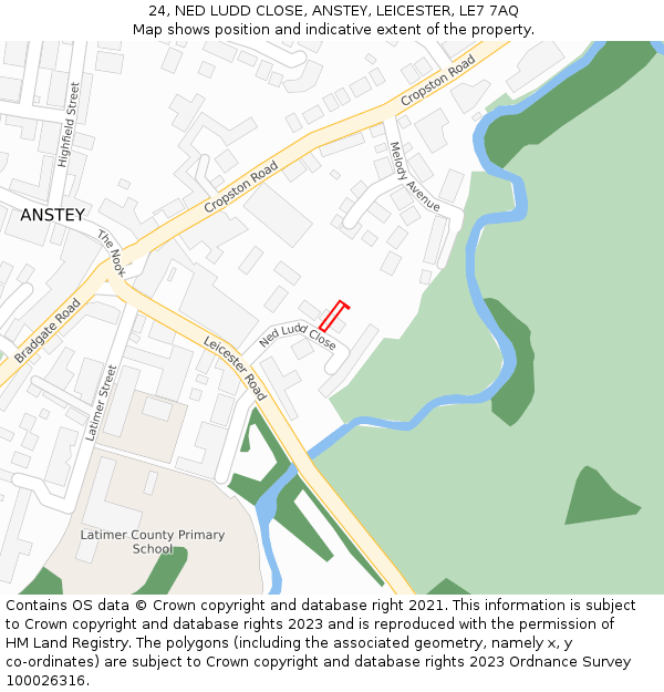 24, NED LUDD CLOSE, ANSTEY, LEICESTER, LE7 7AQ: Location map and indicative extent of plot