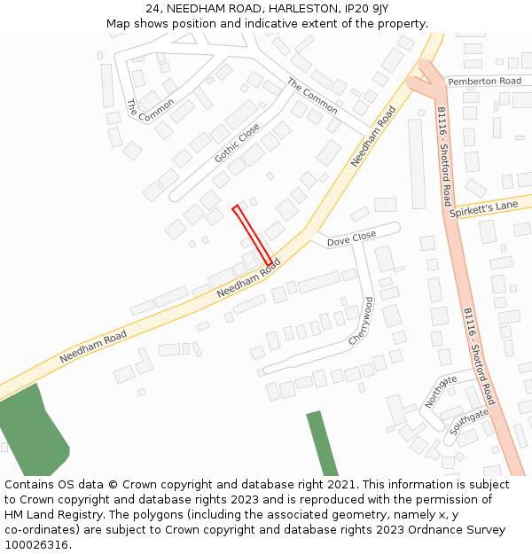 24, NEEDHAM ROAD, HARLESTON, IP20 9JY: Location map and indicative extent of plot