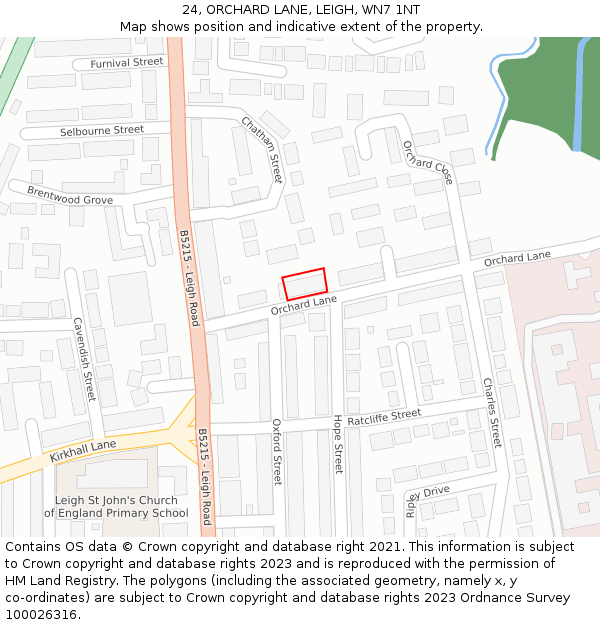 24, ORCHARD LANE, LEIGH, WN7 1NT: Location map and indicative extent of plot