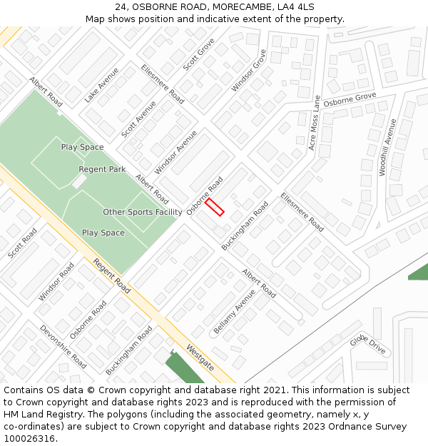 24, OSBORNE ROAD, MORECAMBE, LA4 4LS: Location map and indicative extent of plot