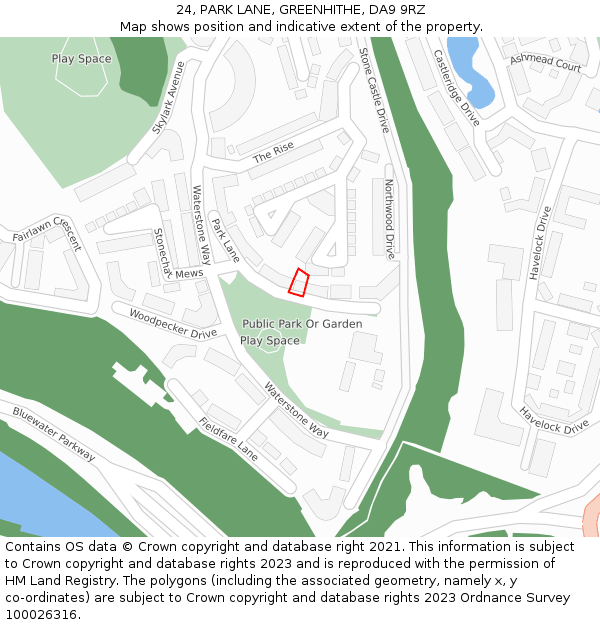 24, PARK LANE, GREENHITHE, DA9 9RZ: Location map and indicative extent of plot