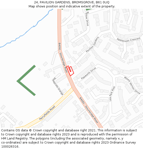 24, PAVILION GARDENS, BROMSGROVE, B61 0UQ: Location map and indicative extent of plot