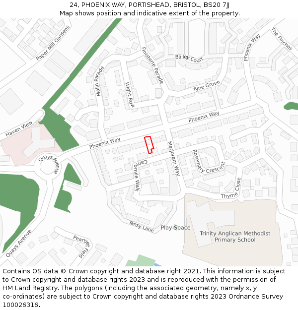 24, PHOENIX WAY, PORTISHEAD, BRISTOL, BS20 7JJ: Location map and indicative extent of plot
