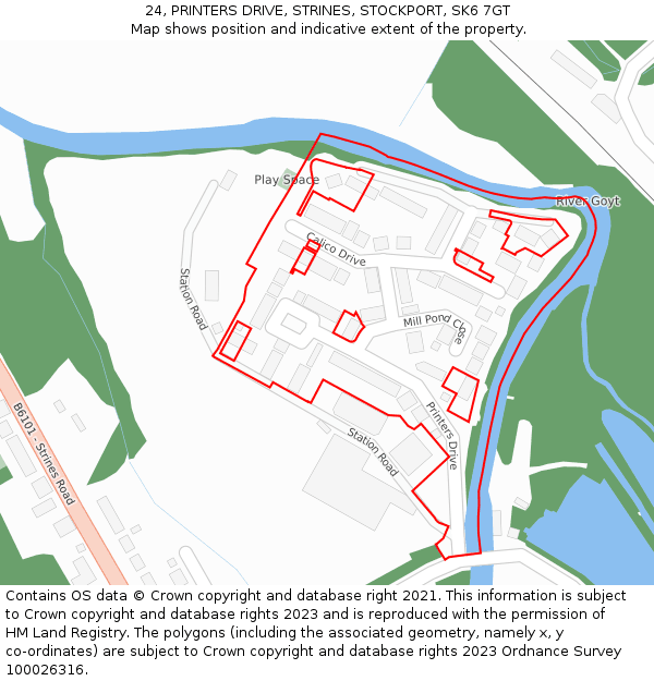 24, PRINTERS DRIVE, STRINES, STOCKPORT, SK6 7GT: Location map and indicative extent of plot