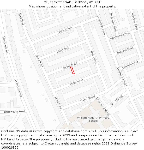 24, RECKITT ROAD, LONDON, W4 2BT: Location map and indicative extent of plot