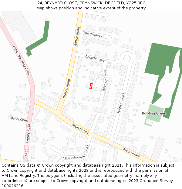 24, REYNARD CLOSE, CRANSWICK, DRIFFIELD, YO25 9PG: Location map and indicative extent of plot