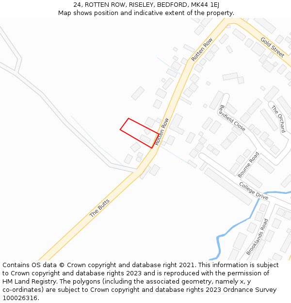 24, ROTTEN ROW, RISELEY, BEDFORD, MK44 1EJ: Location map and indicative extent of plot