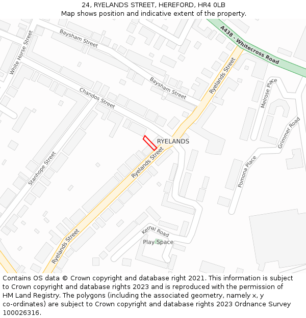 24, RYELANDS STREET, HEREFORD, HR4 0LB: Location map and indicative extent of plot